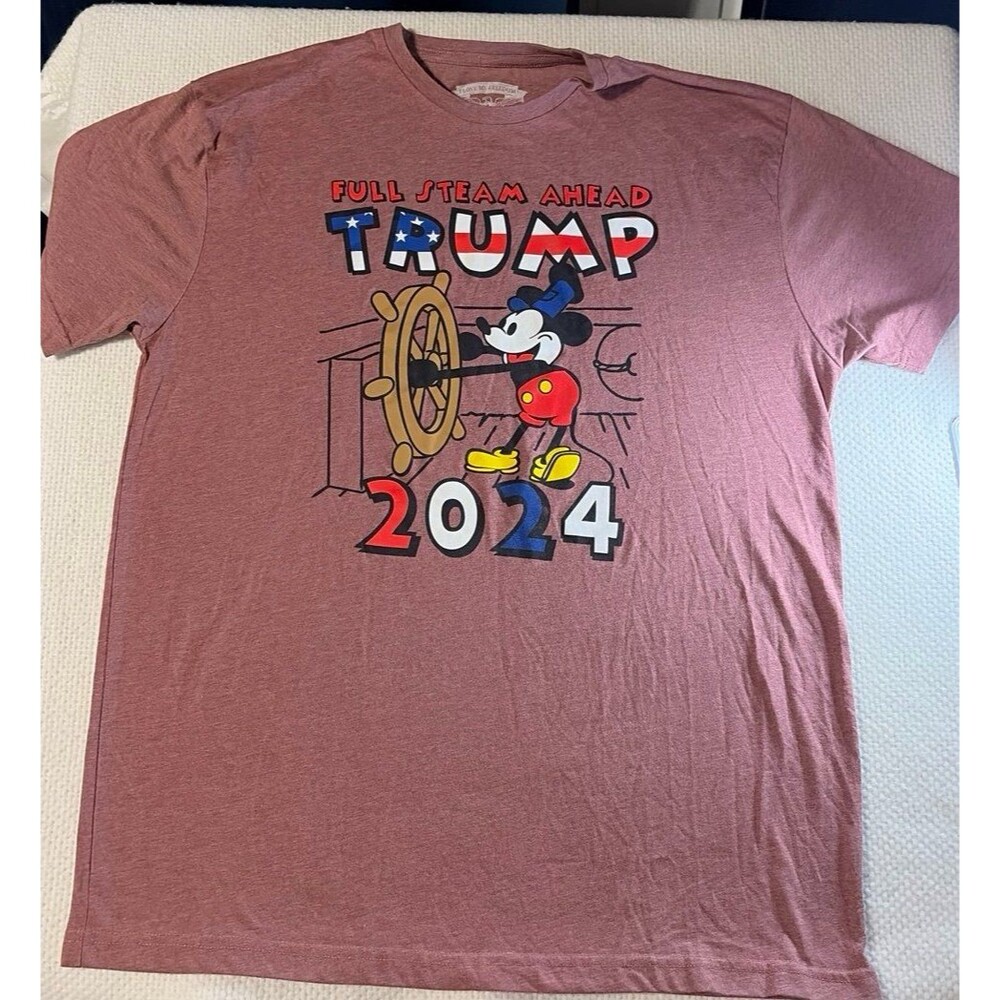 Trump 2024 "Full Steam Ahead" Graphic T-Shirt -Mickey Mouse Parody Political Tee